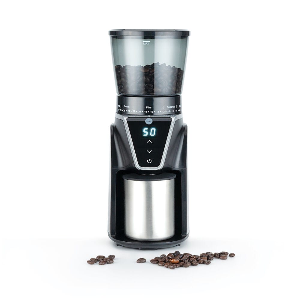 coffee-grinder_balance_cg1s-275_front_beans Wilfa Balance kaffekvern - Stål (CG1S-275)