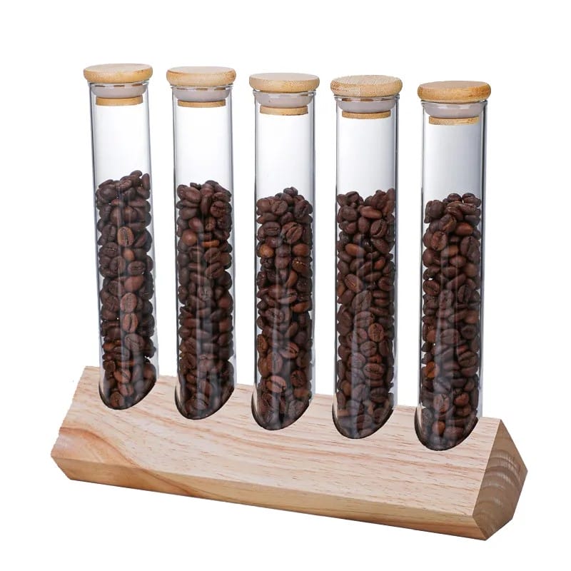 Glasstuber til kaffeoppbevaing